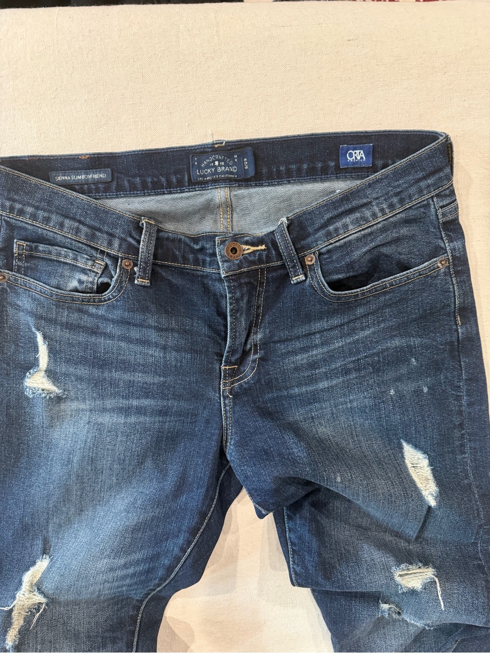 Lucky Brand Men's Skinny Ripped Dark Blue Jeans - Picture 4 of 10